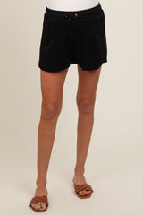 Black Drawstring Waist Tie Maternity Shorts