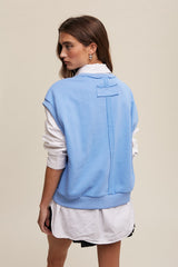 Light Blue Terry Raw Trim Top