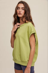 Light Olive Terry Raw Trim Top