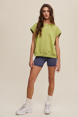 Light Olive Terry Raw Trim Top