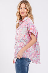 Pink Floral Button Down Blouse