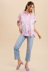 Pink Floral Button Down Blouse