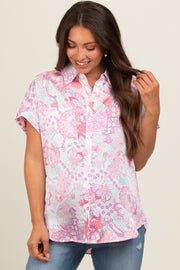 Pink Floral Button Down Maternity Blouse