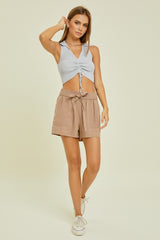 Mocha Drawstring Side Pocket Maternity Shorts