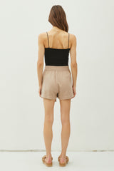 Beige Drawstring Side Pocket Shorts