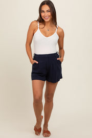 Navy Blue Pleated Maternity Shorts