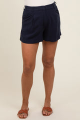 Navy Blue Pleated Maternity Shorts