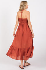 Rust Halter Midi Dress