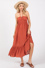 Rust Halter Midi Dress