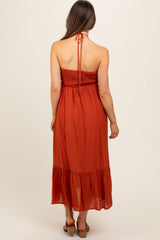 Rust Halter Maternity Midi Dress