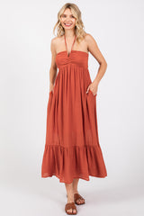 Rust Halter Midi Dress