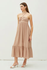 Taupe V-Front Halter Midi Dress