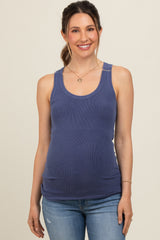 Blue Sleeveless Ribbed Maternity Top