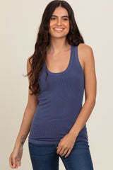 Blue Sleeveless Ribbed Maternity Top