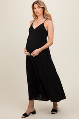 Black Sleeveless V-Neck Maternity Midi Dress