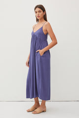 Blue Sleeveless V-Neck Midi Dress