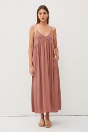 Mocha V-Neck Sleeveless Midi Dress