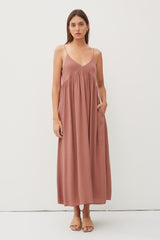 Mocha V-Neck Sleeveless Maternity Midi Dress