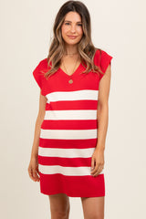 Red Striped Knit Sleeveless Maternity Dress