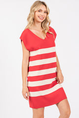 Red Striped Knit Sleeveless Dress