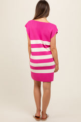 Fuchsia Striped Knit Sleeveless Maternity Dress