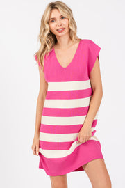 Fuchsia Striped Knit Sleeveless Dress