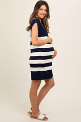 Navy Striped Knit Sleeveless Maternity Dress