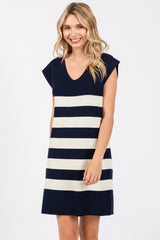 Navy Striped Knit Sleeveless Dress