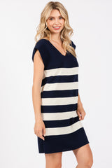 Navy Striped Knit Sleeveless Dress