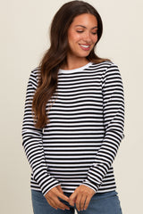 Black Striped Long Sleeve Ribbed Maternity Top