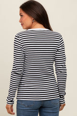 Black Striped Long Sleeve Ribbed Maternity Top