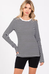 Black Striped Long Sleeve Ribbed Maternity Top