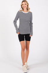 Black Striped Long Sleeve Ribbed Top