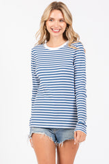 Blue Striped Long Sleeve Ribbed Maternity Top