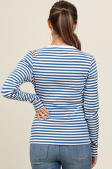 Blue Striped Long Sleeve Ribbed Maternity Top