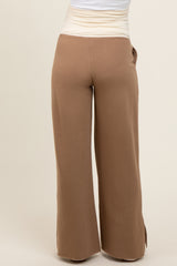 Brown Soft Wide Leg Side Slit Maternity Sweatpants