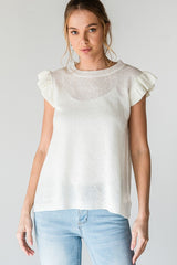 White Ruffle Short Sleeve Maternity Top