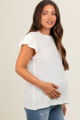 White Ruffle Short Sleeve Maternity Top