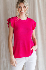 Fuchsia Ruffle Short Sleeve Maternity Top