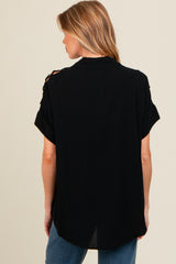 Black Button Down Lace-Up Shoulder Maternity Top