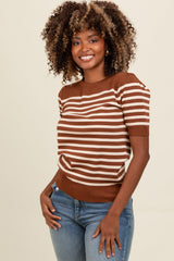 Mocha Striped Short Sleeve Knit Top