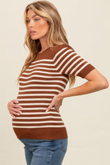 Mocha Striped Short Sleeve Knit Maternity Top