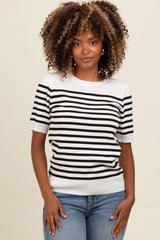 Ivory Striped Short Sleeve Knit Top