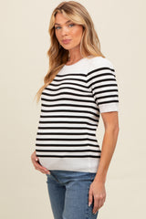 Ivory Striped Short Sleeve Knit Maternity Top