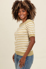 Light Olive Striped Short Sleeve Knit Top