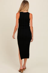 Black Ribbed Side Slit Sleeveless Maternity Midi Dress