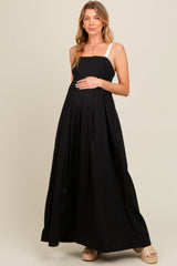 Black Square Neck Contrast Strap Back Cutout Maternity Maxi Dress