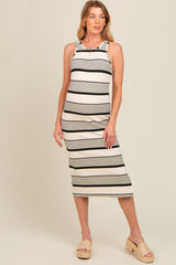 Ivory Striped Sleeveless Maternity Midi Dress