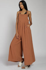 Mocha Pocket Front Maternity Wide Leg Jumpsuit