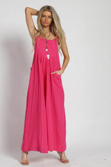 Fuchsia Pocket Front Wide Leg Jumpsuit